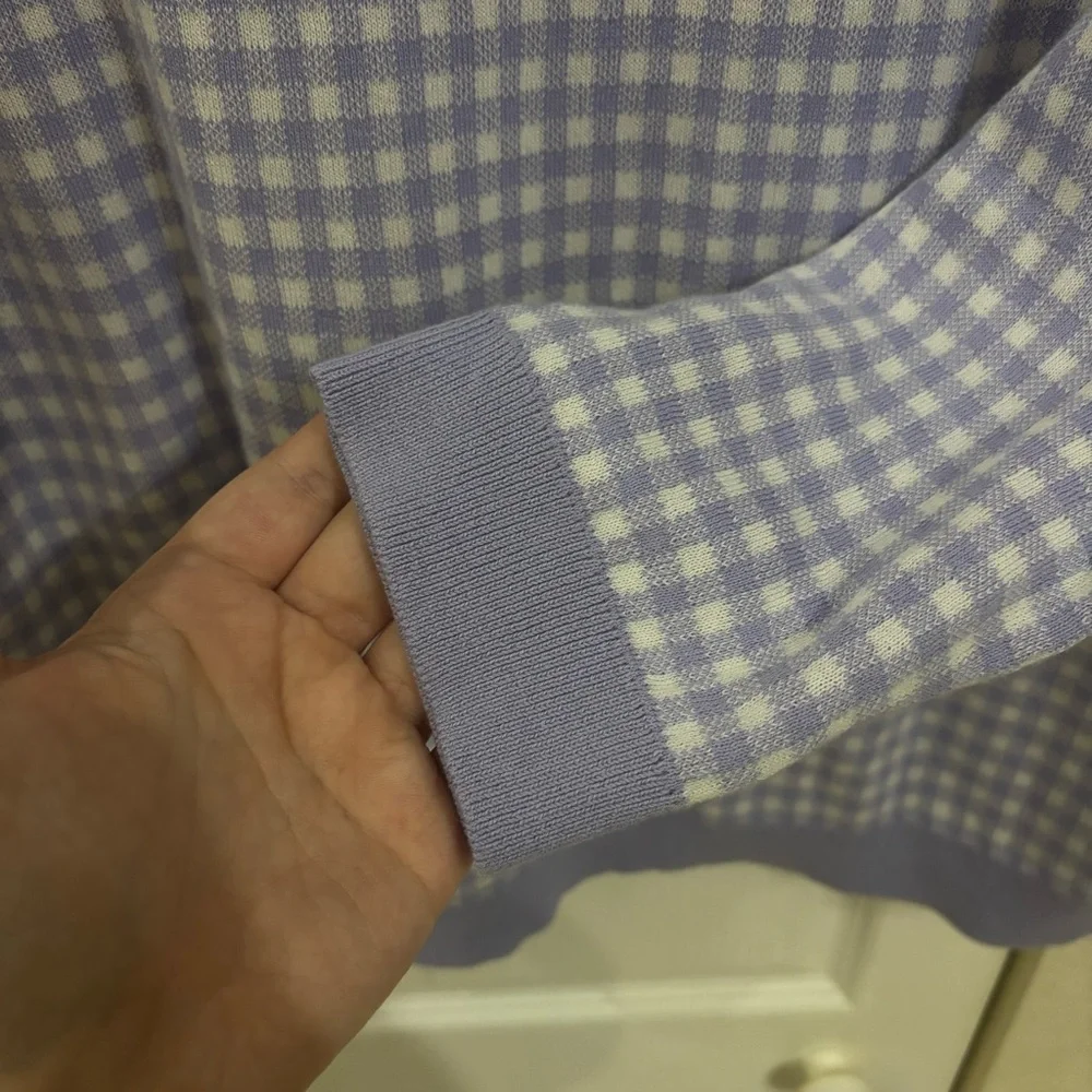 Lands' End Lavender Supima Cotton Gingham Sweater - Picture 4 of 5